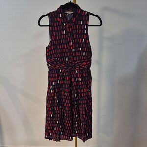 NWT Anthropologie Sleeveless Navy Blue and Red Patterned Dress